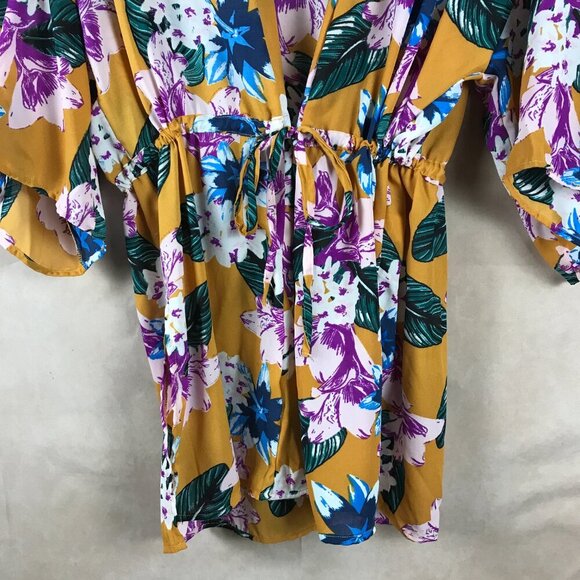 Say What Women's Floral Kimono, Gold Floral NWT MEDIUM - Picture 5 of 10